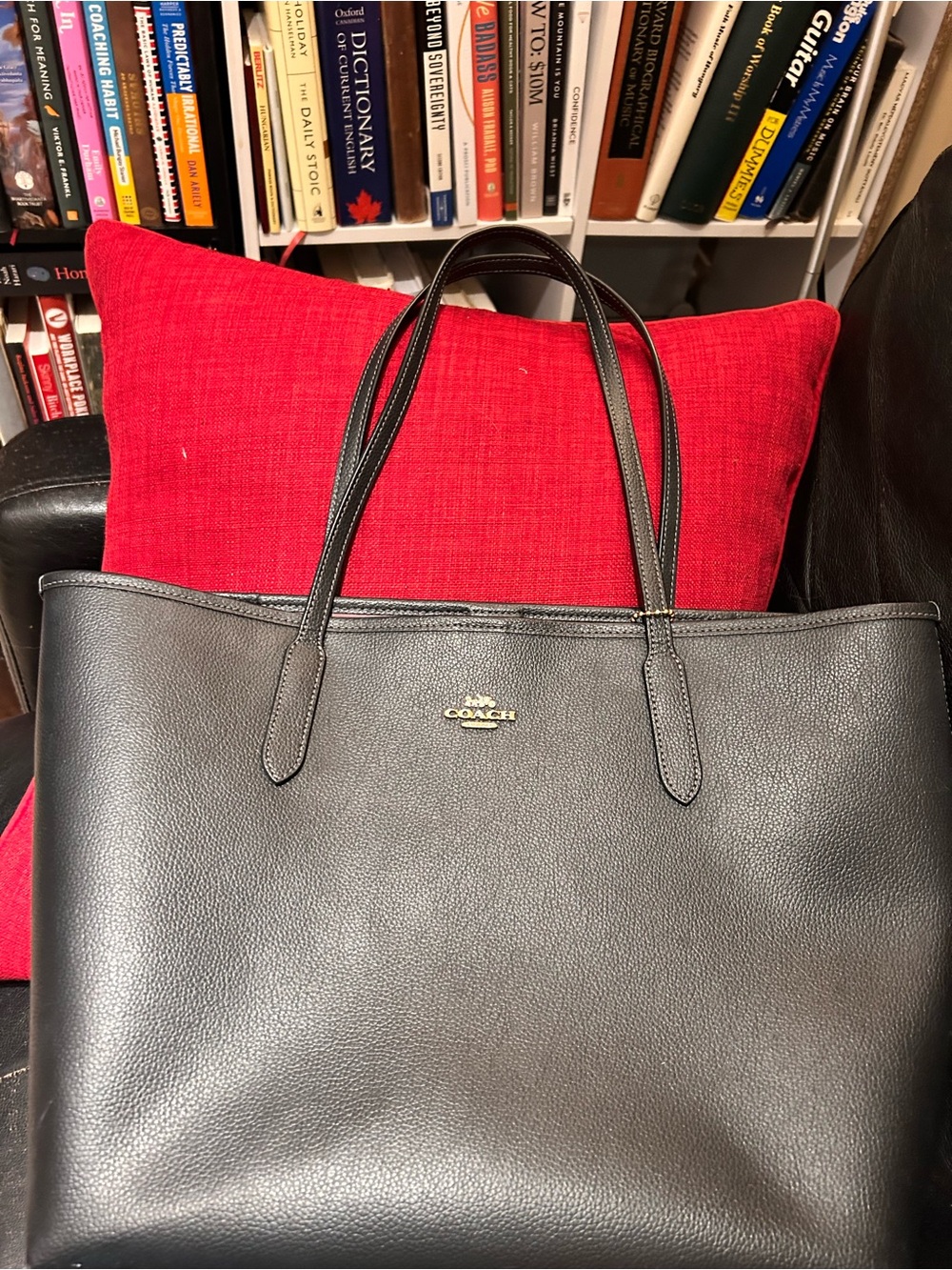 Coach Black Leather Tote with Gold Logo